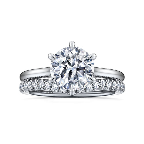 14K White Gold Round Solitaire Diamond Engagement Ring