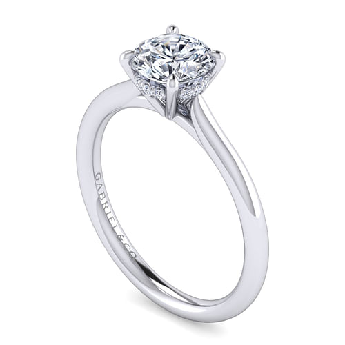 14K White Gold Round Solitaire Diamond Engagement Ring