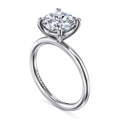 14K White Gold Round Solitaire Diamond Engagement Ring