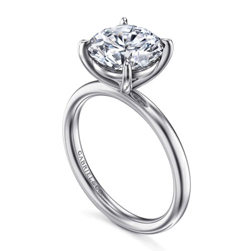 14K White Gold Round Solitaire Diamond Engagement Ring