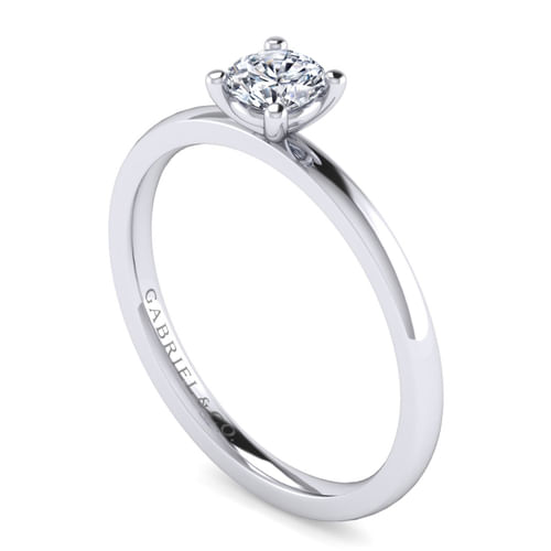 14K White Gold Round Solitaire Engagement Ring