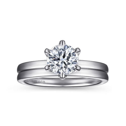 14K White Gold Round Solitaire Engagement Ring