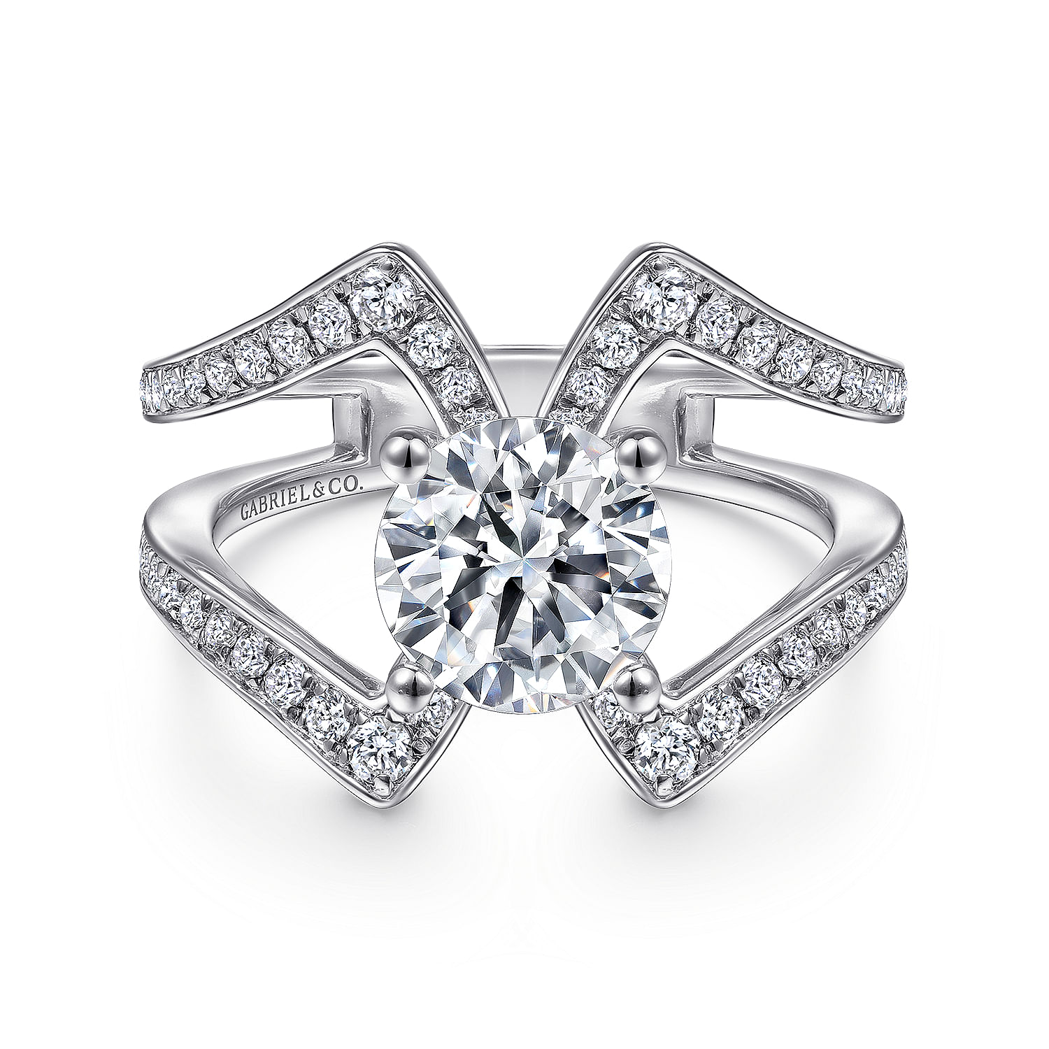 14K White Gold Round Split Shank Diamond Engagement Ring 