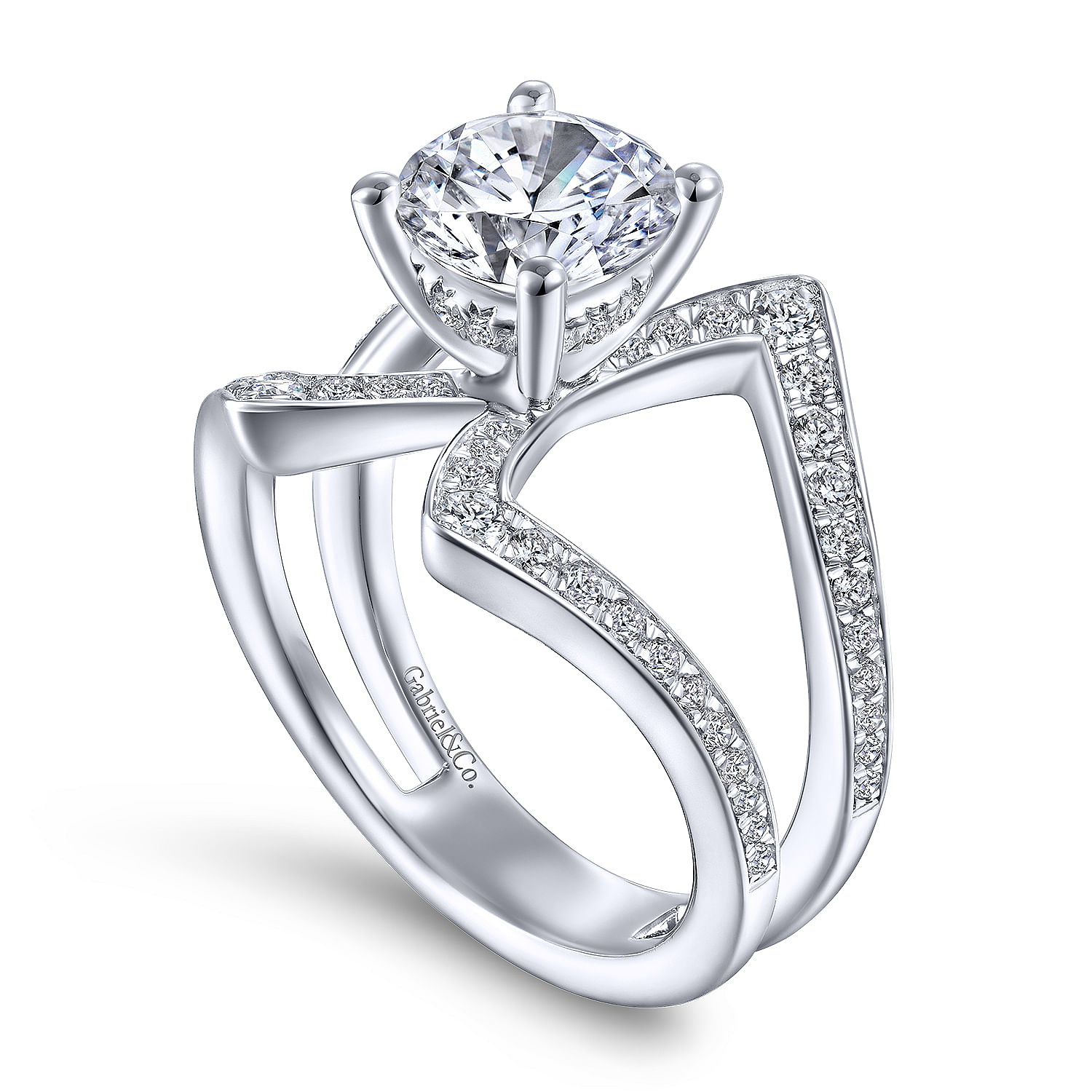 14K White Gold Round Split Shank Diamond Engagement Ring 