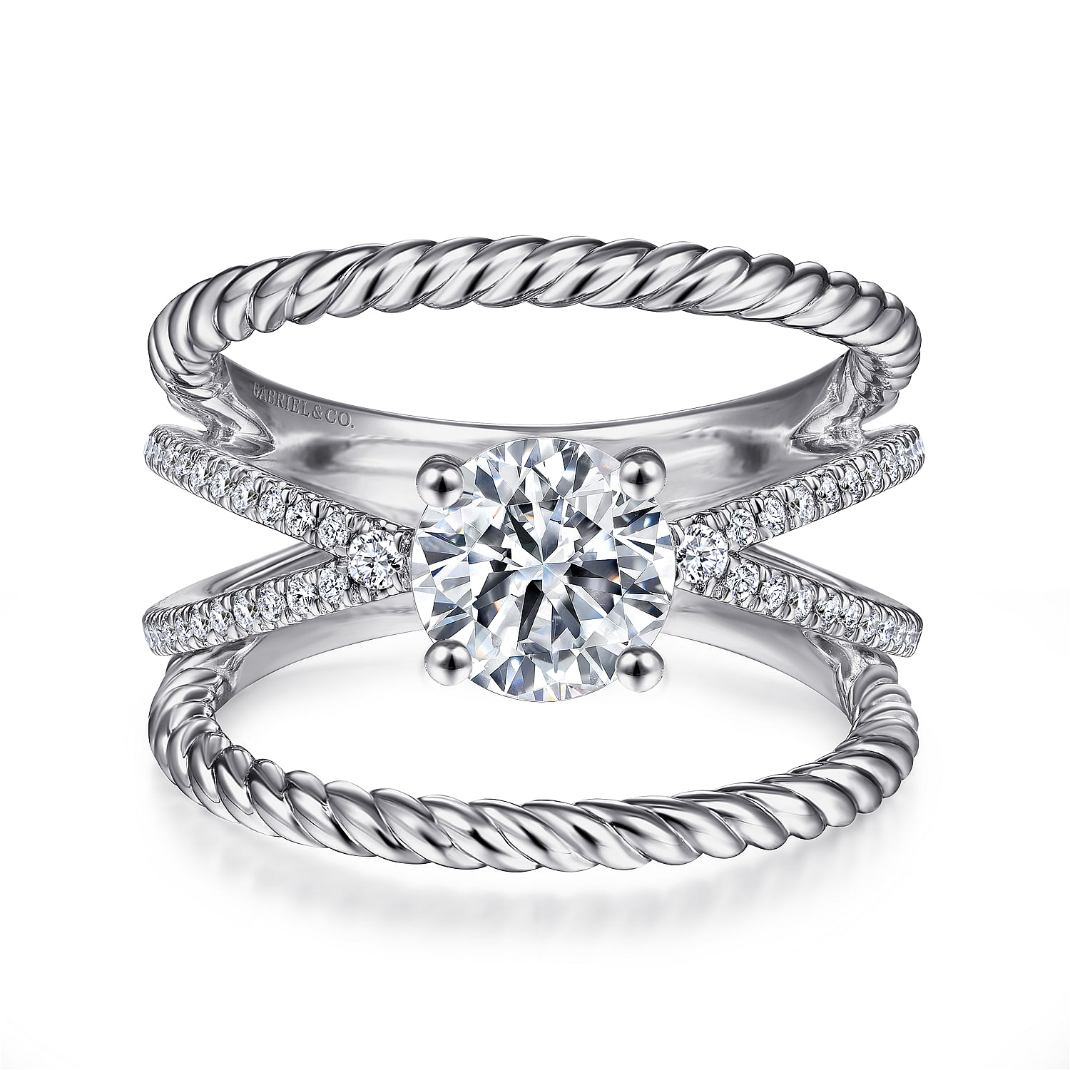 Gabriel - 14K White Gold Round Split Shank Diamond Engagement Ring