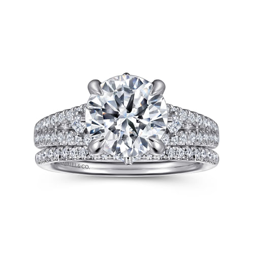 14K White Gold Round Split Shank Diamond Engagement Ring