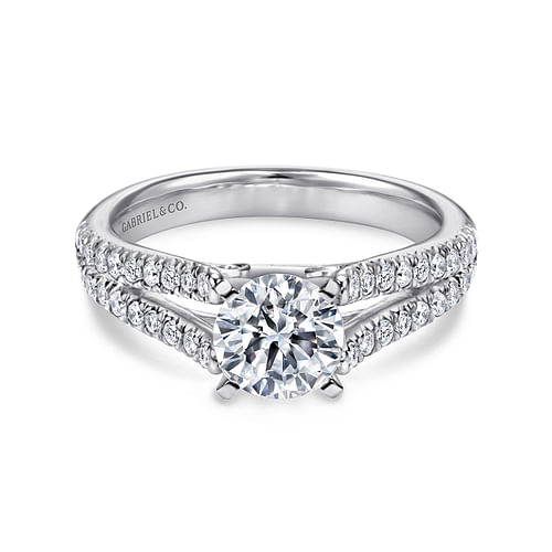 14K White Gold Round Split Shank Diamond Engagement Ring