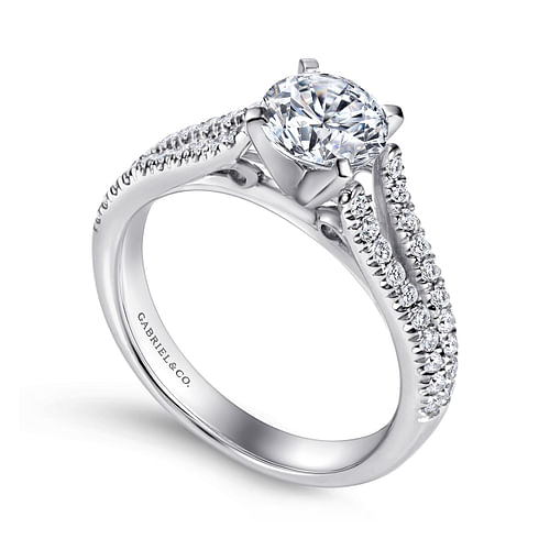 14K White Gold Round Split Shank Diamond Engagement Ring