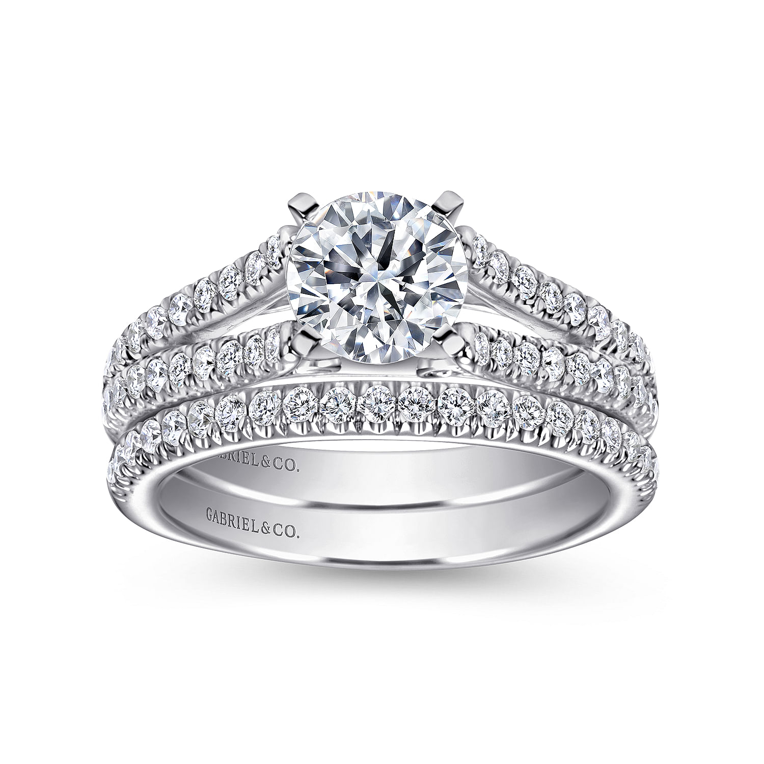 14K White Gold Round Split Shank Diamond Engagement Ring