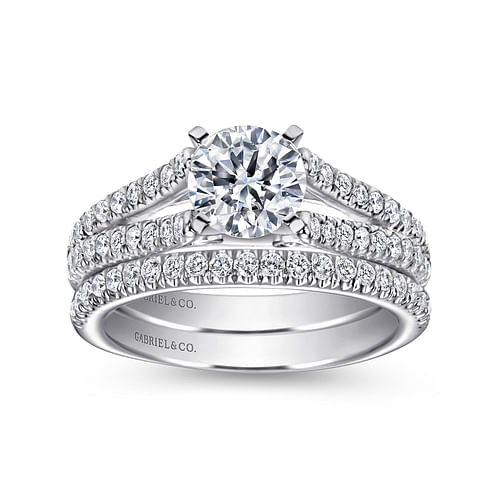 14K White Gold Round Split Shank Diamond Engagement Ring