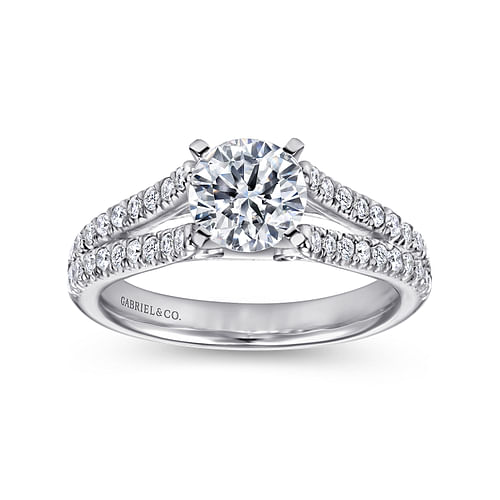 14K White Gold Round Split Shank Diamond Engagement Ring