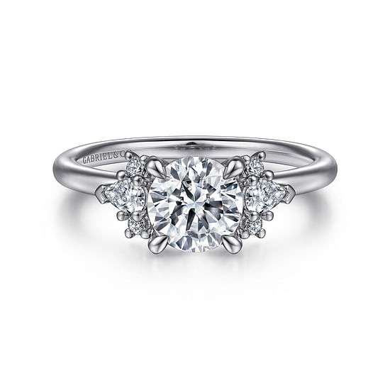 Gabriel - 14K White Gold Round Three Stone Cluster Diamond Engagement Ring