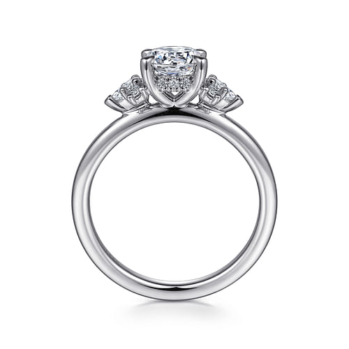 14K White Gold Round Three Stone Cluster Diamond Engagement Ring