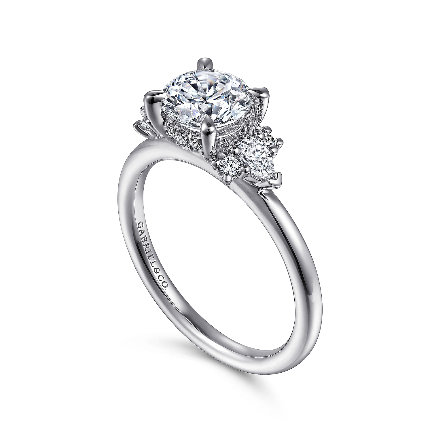 14K White Gold Round Three Stone Cluster Diamond Engagement Ring