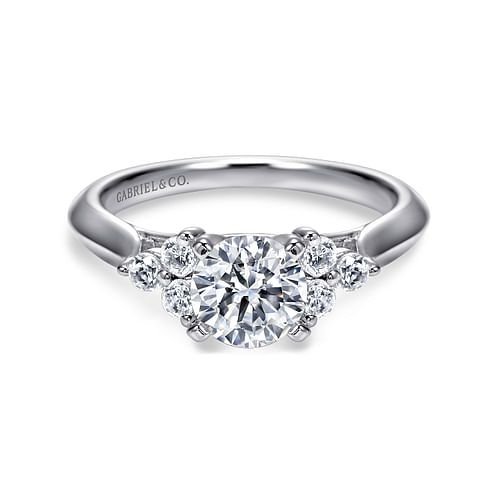 14K White Gold Round Three Stone Cluster Diamond Engagement Ring