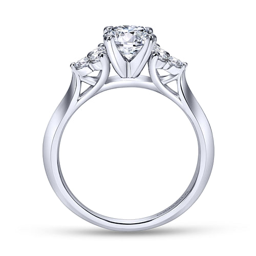 14K White Gold Round Three Stone Cluster Diamond Engagement Ring