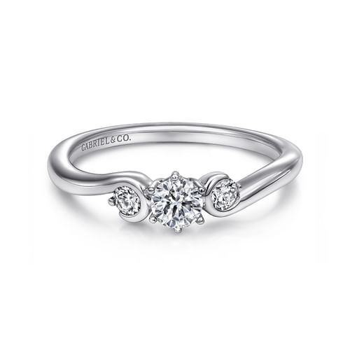 14K White Gold Round Three Stone Complete Diamond Engagement Ring
