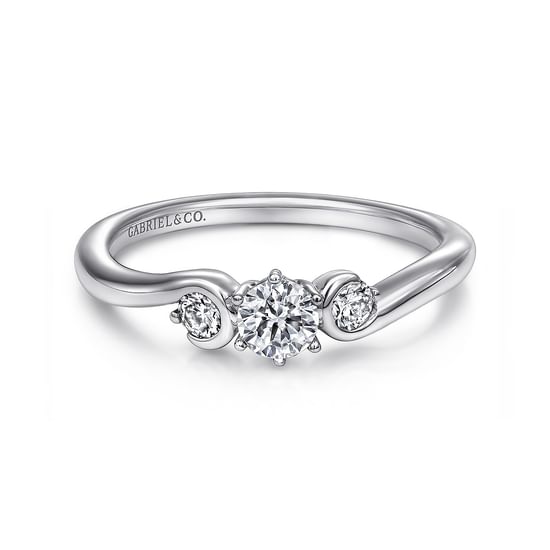 Gabriel - 14K White Gold Round Three Stone Complete Diamond Engagement Ring