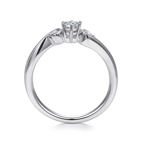 14K White Gold Round Three Stone Complete Diamond Engagement Ring