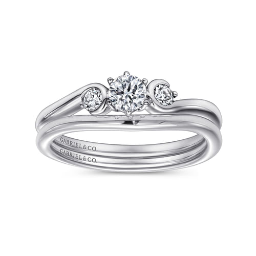 14K White Gold Round Three Stone Complete Diamond Engagement Ring