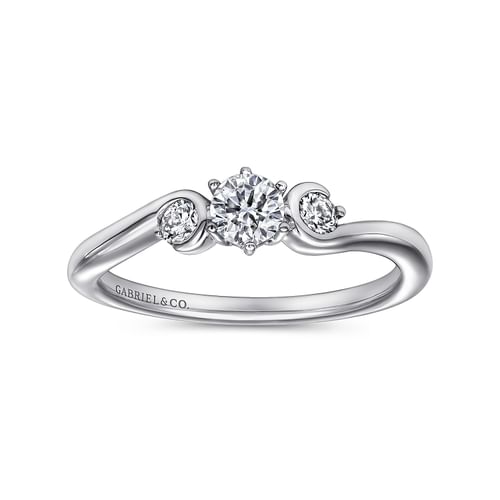 14K White Gold Round Three Stone Complete Diamond Engagement Ring