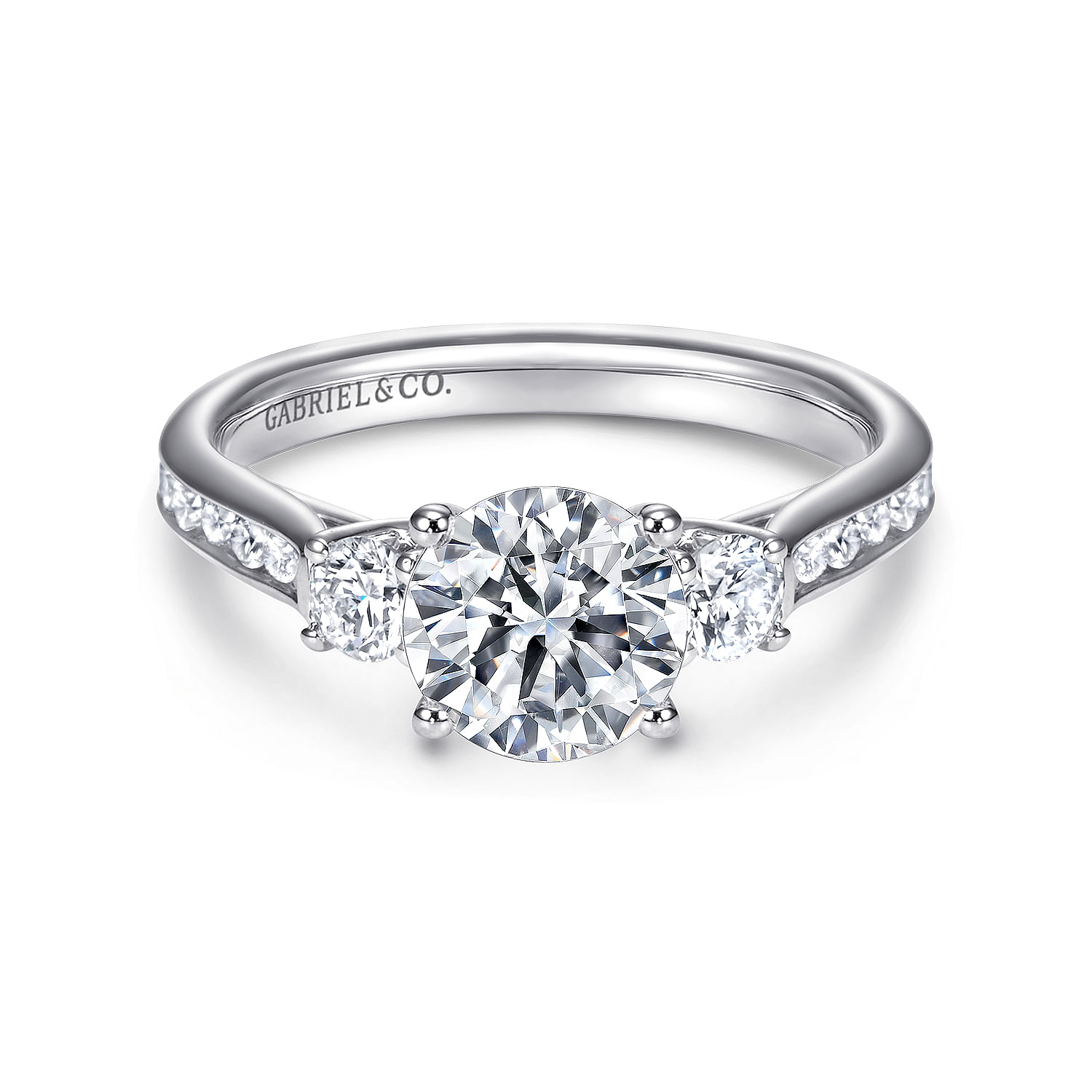 Gabriel - 14K White Gold Round Three Stone Diamond Channel Set Engagement Ring