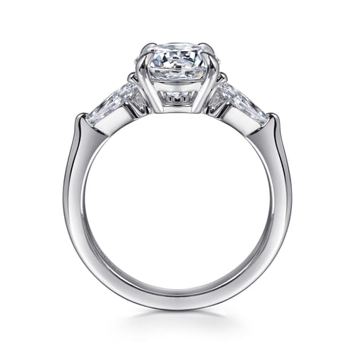 14K White Gold Round Three Stone Diamond Engagement Ring with Kite Side Stones