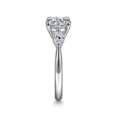 14K White Gold Round Three Stone Diamond Engagement Ring with Kite Side Stones