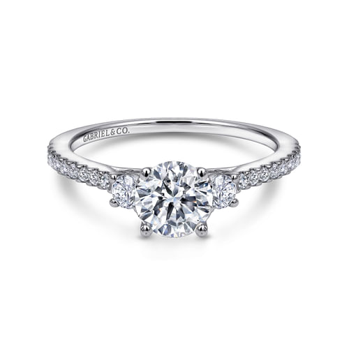 14K White Gold Round Three Stone Diamond Engagement Ring