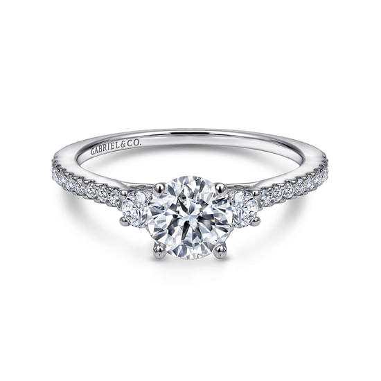 Gabriel - 14K White Gold Round Three Stone Diamond Engagement Ring