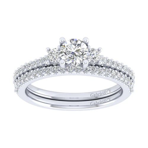 14K White Gold Round Three Stone Diamond Engagement Ring