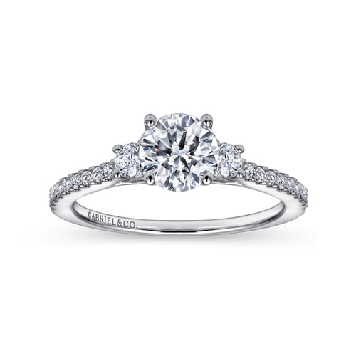 14K White Gold Round Three Stone Diamond Engagement Ring