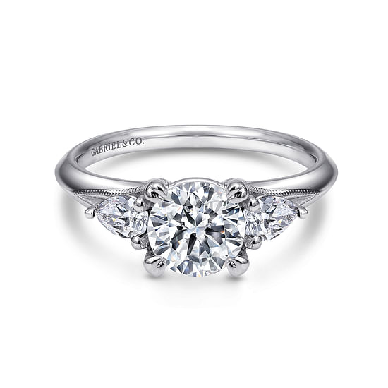 Gabriel - 14K White Gold Round Three Stone Diamond Engagement Ring