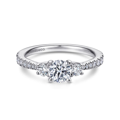 14K White Gold Round Three Stone Diamond Engagement Ring