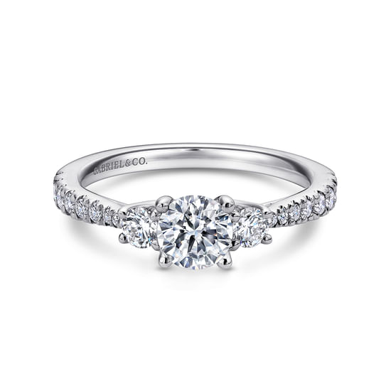 Gabriel - 14K White Gold Round Three Stone Diamond Engagement Ring
