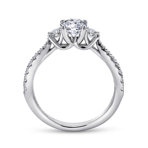 14K White Gold Round Three Stone Diamond Engagement Ring