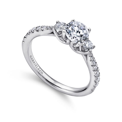 14K White Gold Round Three Stone Diamond Engagement Ring