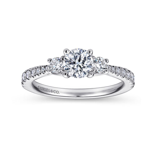 14K White Gold Round Three Stone Diamond Engagement Ring