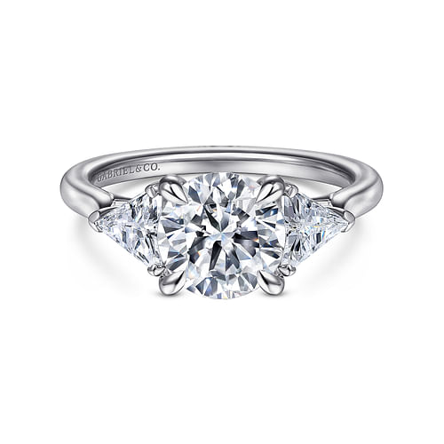 14K White Gold Round Three Stone Diamond Engagement Ring