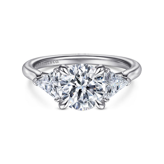 Gabriel - 14K White Gold Round Three Stone Diamond Engagement Ring