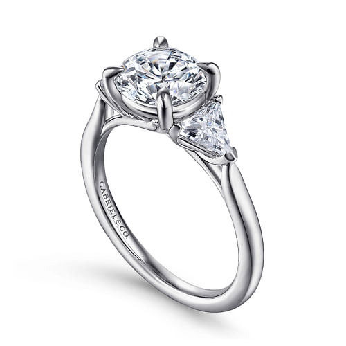 14K White Gold Round Three Stone Diamond Engagement Ring