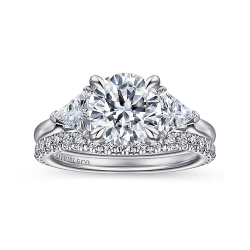 14K White Gold Round Three Stone Diamond Engagement Ring