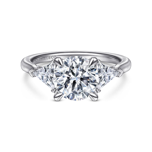 14K White Gold Round Three Stone Diamond Engagement Ring