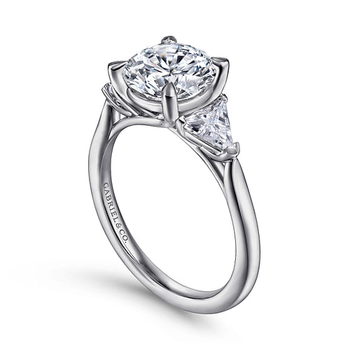 14K White Gold Round Three Stone Diamond Engagement Ring