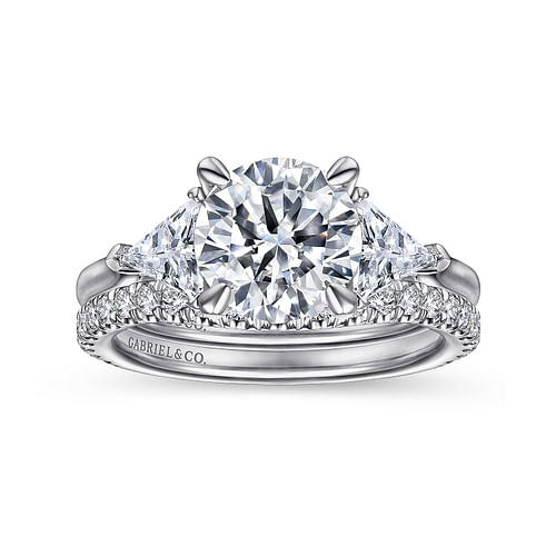 14K White Gold Round Three Stone Diamond Engagement Ring