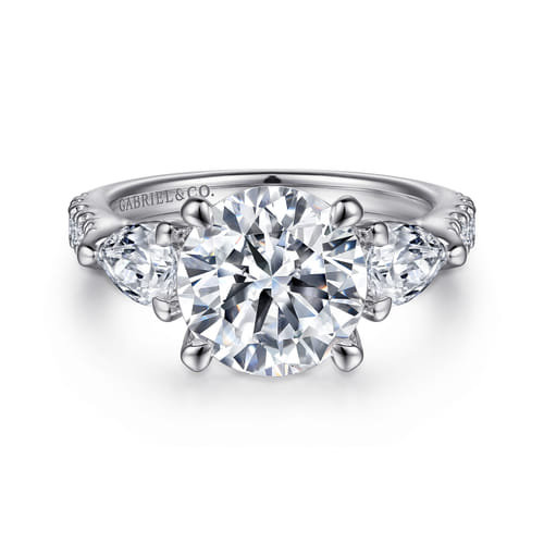 14K White Gold Round Three Stone Diamond Engagement Ring
