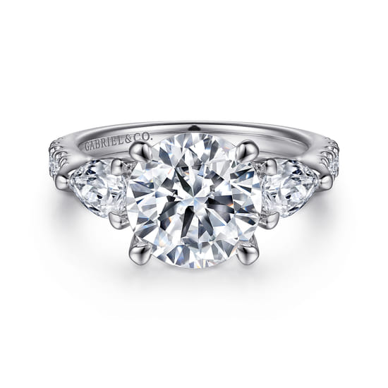 Gabriel - 14K White Gold Round Three Stone Diamond Engagement Ring