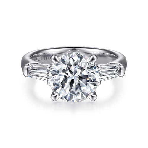 14K White Gold Round Three Stone Diamond Engagement Ring