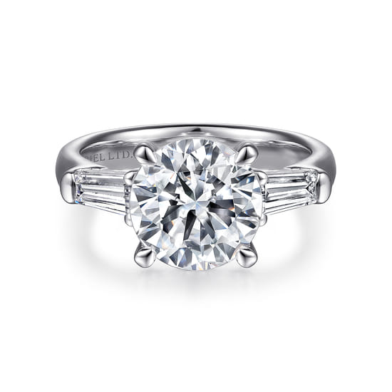 Gabriel - 14K White Gold Round Three Stone Diamond Engagement Ring