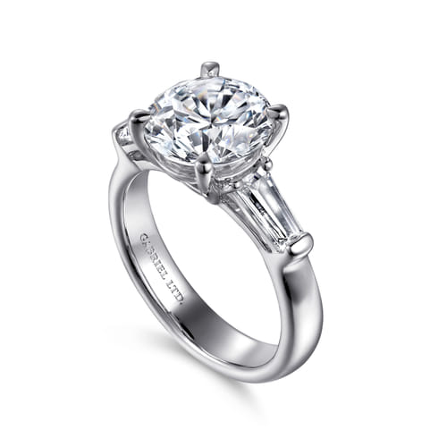 14K White Gold Round Three Stone Diamond Engagement Ring